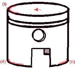Piston, showing beveling and area to be removed
